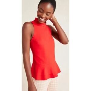 NWT Anthropologie Top Cressida Peplum Blouse Red Corporate Office Classy Modern